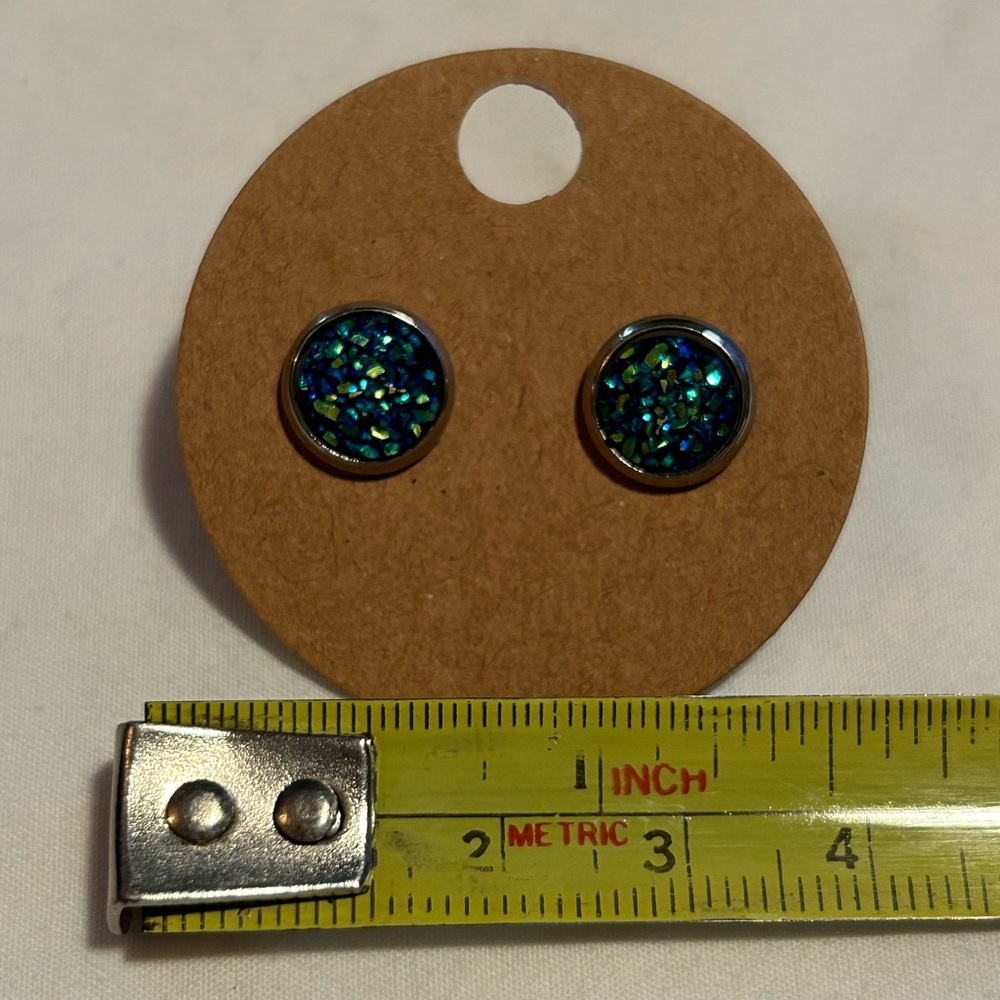 New Gem crystal faux blue green stud earrings casual formal jewelry her gift